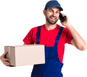 Dispatcher holding a parcel and talking on the phone